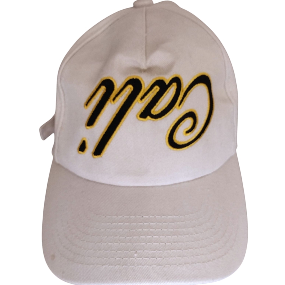 Cali (upside down) light weight tan cap with Black and Yellow embroidery OSFA